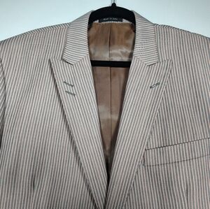 Merino Wool Extra Fine Striped Light Pink And Grey Men's Blazer Size 46R